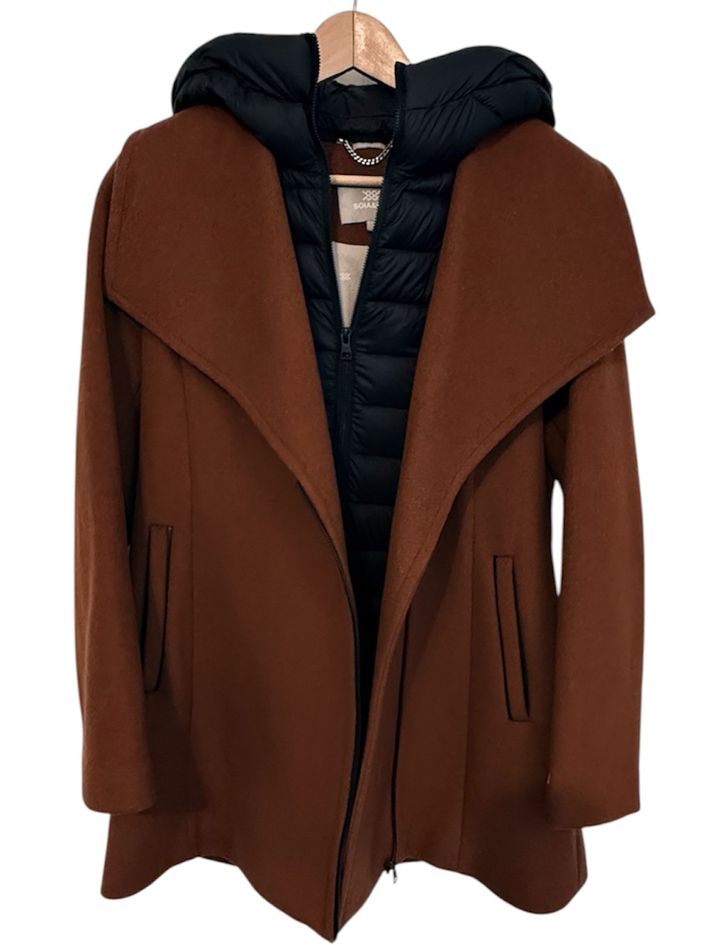 Soia & Kyo Society Brown Wool Blend Hooded Coat with Removable Puffer